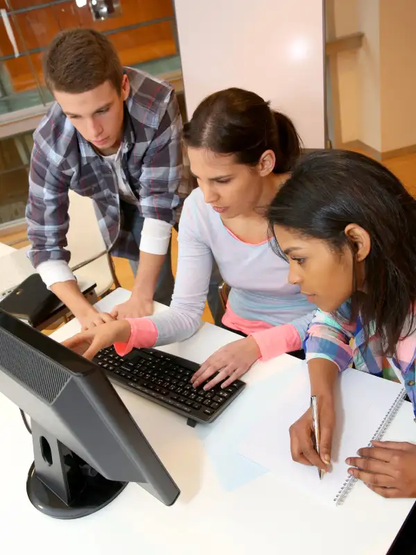 Photo of students working on a computer